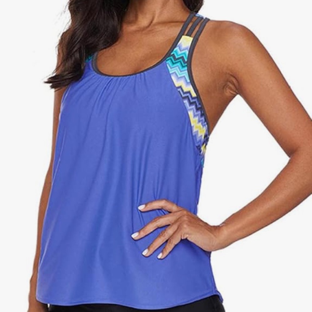 Graphic zig zag striped aqua bra tank Swim Medium NWOT